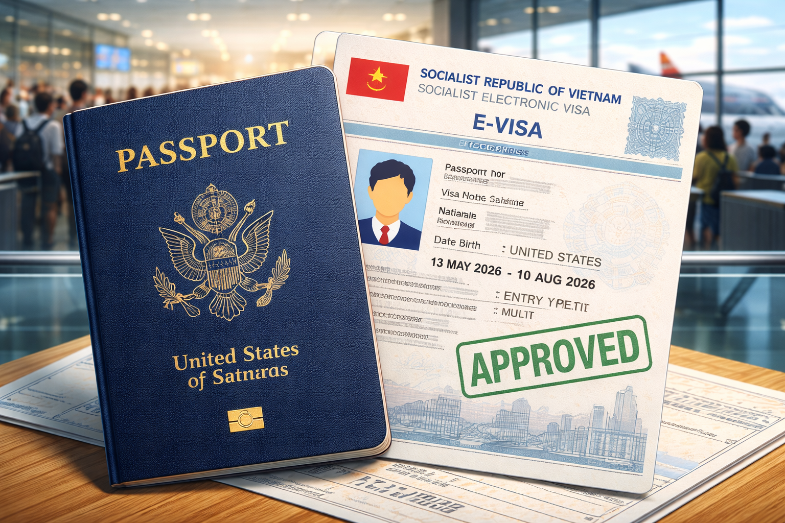 International travelers arriving at Vietnam airport immigration control