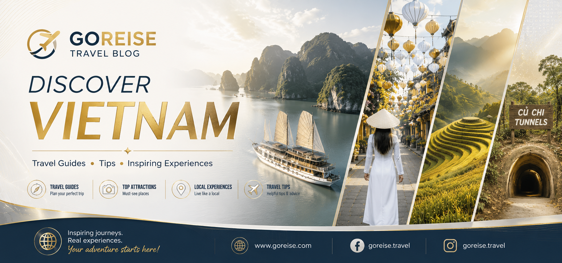 Vietnam travel banner for Goreise blog featuring eVisa guides and day trip inspiration