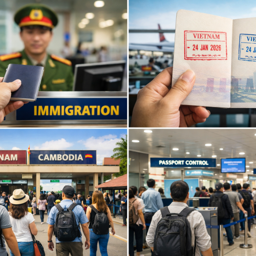 Traveler at Vietnam immigration passport control