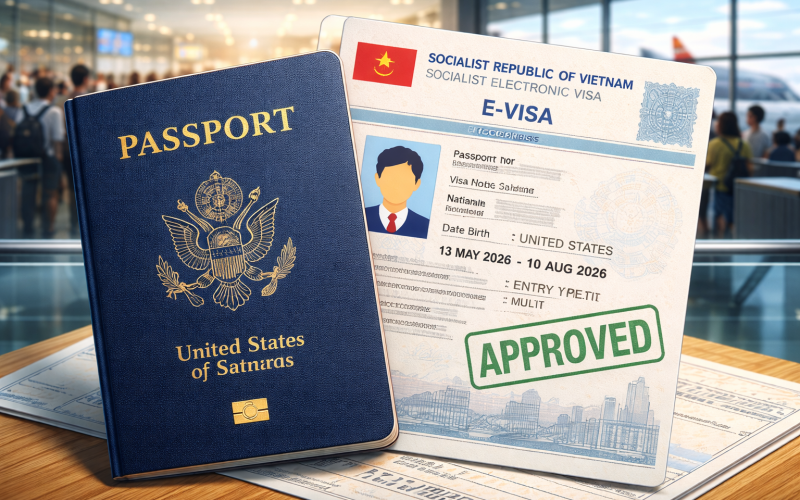 International travelers arriving at Vietnam airport immigration control