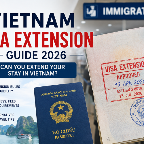 Vietnam visa extension guide 2026 showing passport, immigration stamp, and visa extension approval for foreign travelers